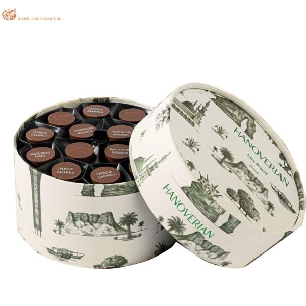 Brown Round Chocolate Paper Box Tube Cookie Macaron Biscuit Packaging Box With PET Tray