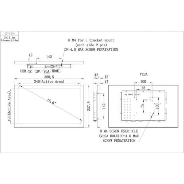 Anti Vandal SAW Touch Monitor , 15.6" Touch Screen Monitor For Gaming Terminal