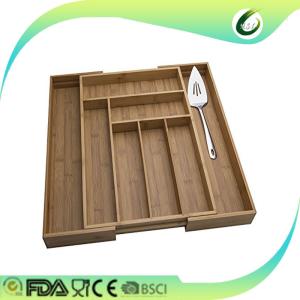Stackable Bamboo Utensil Drawer Organizer , Adjustable Cutlery Drawer Inserts