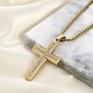 China Trendy Custom Stainless Steel Cross Necklaces Gold Plated For Women Men on sale