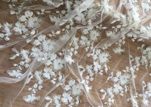 Quality Rich Beaded Flower Net Fabric With Sequins , Bridal Lace Fabric By The Yard wholesale