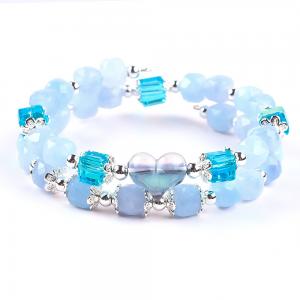 China Handmade Gemstone Beaded Bracelet Aquamarine Stone Bracelet Adjustable Heart Charms Bracelet For Party Daily Wearing on sale