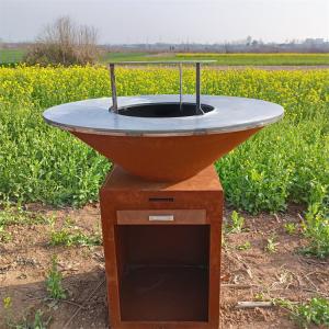 Quality Outdoor Weathered Corten Metal Fire Pit With Grill Table BBQ Charcoal Grill CE wholesale