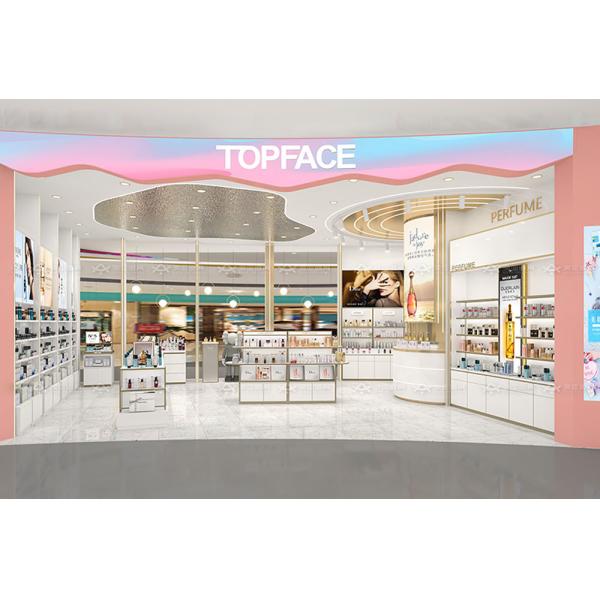 Cosmetic Shop Design White Wooden Skincare Display Cabinet for Perfume Store Fixtures Customized Shop Decoration