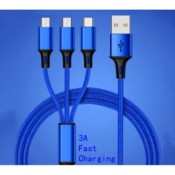 Fast Charging CE 3 in 1 USB Data Cable For Android Phone 120cm