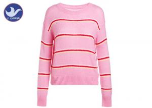 China Drop Shoulder Chunky Pink Pullover Sweater , Striped Sweater Womens Woll Mohair Jumper on sale
