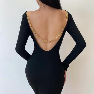 China Metal Chain Sexy Women Dresses , Backless Long Sleeve Bodycon Dress on sale