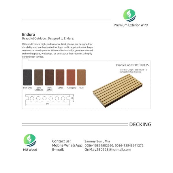 WPC Wood Plastic Composite Floor Deck Board 2900mm Length Customized
