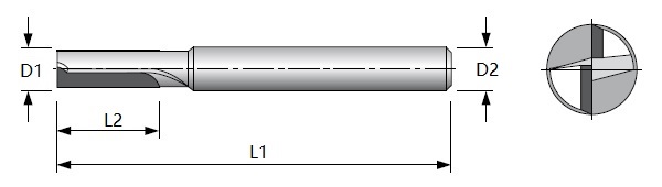 Diamond End mills, 2 flutes