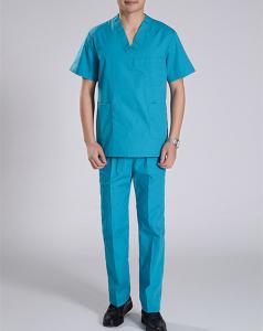 Short Sleeve Cotton Split Type Scrub Suit for Surgery in Lignt Green