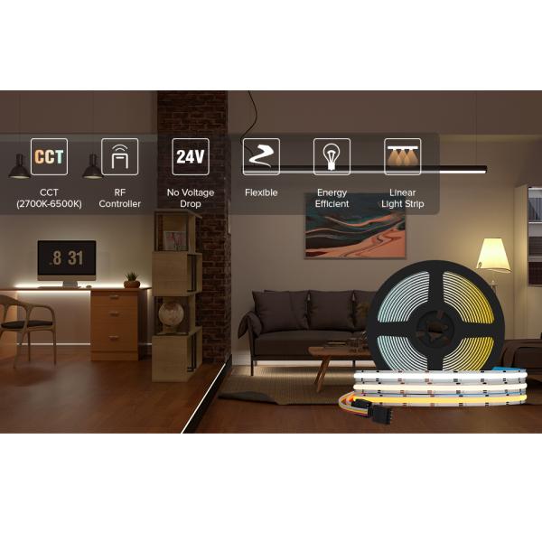 CCT Tunable White COB Flexible LED Strip High Density Flexible DC 24V