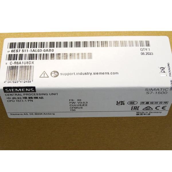 SIEMENS CPU1511-1 6ES7511-1AL03-0AB0 CENTRAL PROCESSING UNIT WITH WORK MEMORY 300 KB FOR PROGRAM AND 1.5 MB FOR DATA, 1S