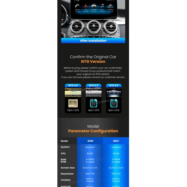 For Mercedez Benz C-Class W205 2015 to 2018 1920*720 Android 13.0 Car Radio GPS Multimedia Navigation No DVD Player