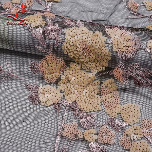 Wholesale African French Black Flower Sequin Lace Fabric For Wedding Garment