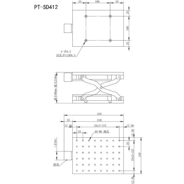 210mm×150mm Manual Lab Jack Heavy Duty Anodizing Blackening