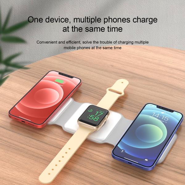 USB Port 3 In 1 Wireless Charging Station Qi Foldable Magnetic 15W 10W
