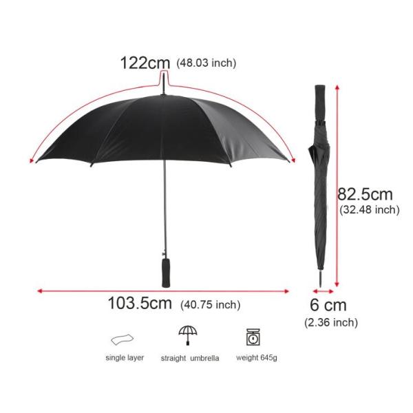 Junior Black Long Handle Umbrella , Full Size Compact Walking Stick Umbrella