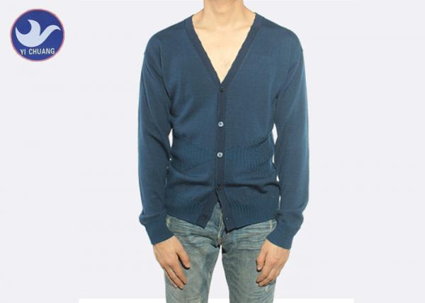 Cheap Flat Knitted Mens Cable Knit Button Down Cardigan Full Sleeves Anti - Shrink for sale