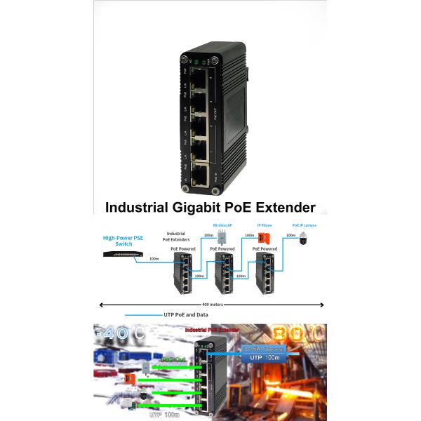 Industrial PoE+ Extender with Gigabit Data Transmission for Harsh Environments