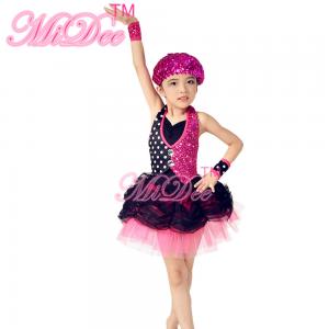 Quality Black Polka Dots Hot Pink Sequin Glitter Dress Dance Costumes For Kids wholesale