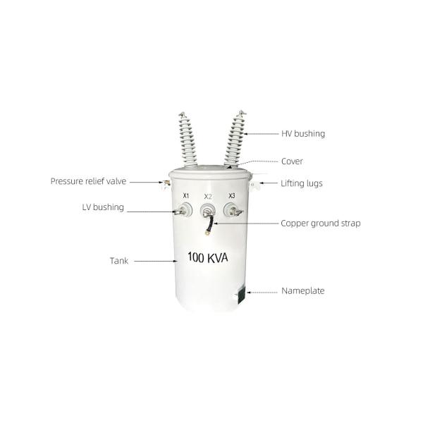 100KVA Single Phase Pole-Mounted Distribution Transformer Oil Immersed 34.5KV Manufacturer