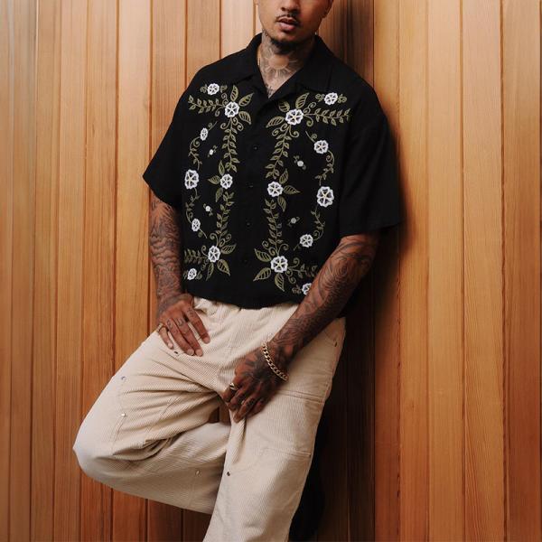 Lace Handwoven Embroidery Logo Boxy Vintage Linen Tshirt Fit Fully Cut and Sew Shirt Crochet Button up Polo Shirts Custom Unisex