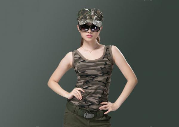 Cheap No Sleeve Army Military Uniforms , Sexy Camo Vest Womens Unique Design With Buttons for sale