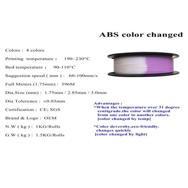 1kg Flexible 3d Printer Color Changed By Temperature ABS Filament 1.75mm