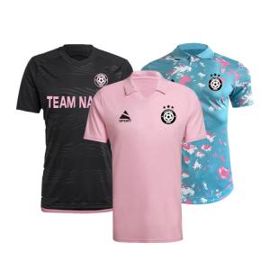Quality Plain Polyester Breathable Mens Football Jersey Soccer Uniforms Sets Black/Pink/ Blue wholesale