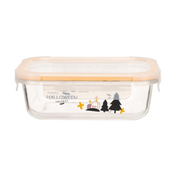 High Borosilicate Glass Food Container with Halloween Design and BPA-Free PP Lid - Dishwasher Safe and Temperature Resistant -40℃~560℃