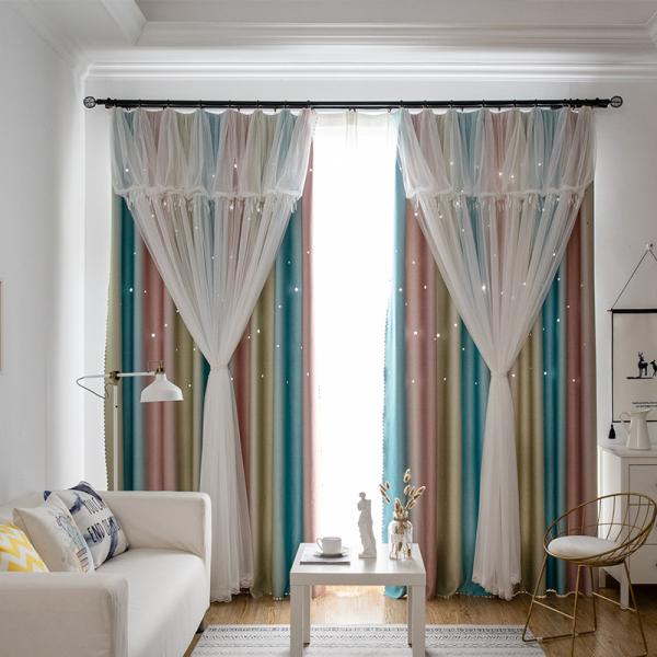 Linen Embroidered Sheer Panel Curtains 100% Polyester Blackout