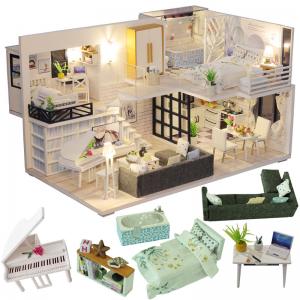 Quality DIY Wooden Doll Houses Miniature Furniture Kit For Children Birthday wholesale