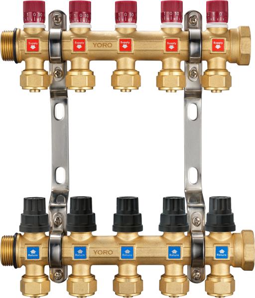 Cheap 6212 Hot Forged Brass Water Distribution Manifolds from 2 to 8 Branches with External Flowrate Tuners for branch supply for sale