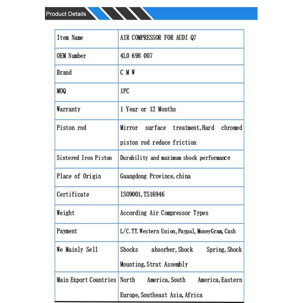 Audi Q7 Air Suspension Compressor Pump 4L0698007 7L8616006A