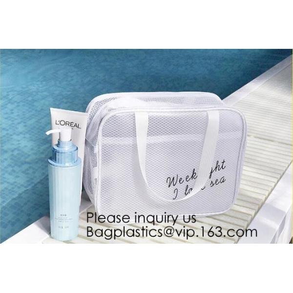 Compact Multi-purpose Handbag-style Transparent Glitter Cosmetic Pouch with Zipper Pocket on the Back, bagease, bagplast