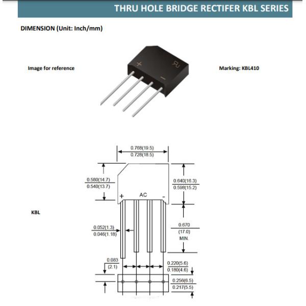 KBL410 KBL610 Silicon Bridge Rectifier KBPC610 Discrete Semiconductor Products
