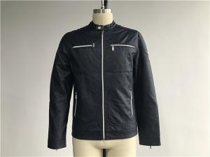 Quality Nylon Zip Through Navy Mens PU Jacket With Polished Sliver Trim TW78570 wholesale