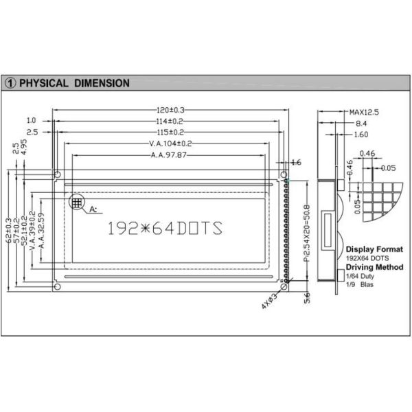 192*64 Graphic FSTN LCD Module AT0107 With Backlight Wide Temperature Industrial Display
