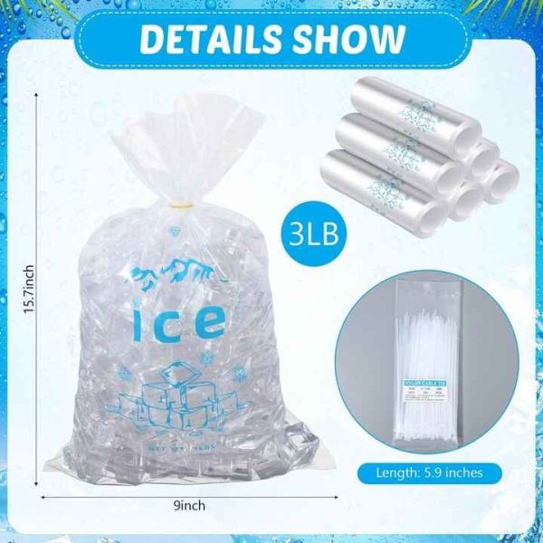 Quality 9 X 15.7 Inch 3 Lb Ice Cube Storage Bag Reusable Ice Package Bags Roll Ice Pouches With Twist Ties