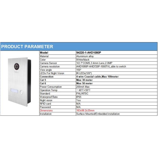High Quality Metal housing Video Doorbell Intercom Door Phone Entry for Multiple Apartment