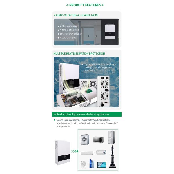 5Kw 20V 30V Mppt Hybrid Solar Inverter With Charger 466*310*120.6mm