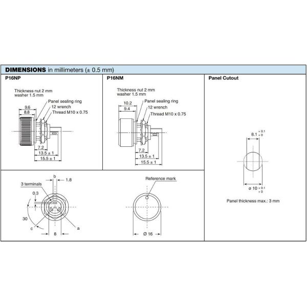 P16 P16NP Single Turn Knob Potentiometer WI1609 Cermet 1W 10% Trimmer Potentiometer