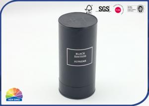 China Black Leather Specialty Composite Paper Tube Perfume Package Embossed Logo on sale