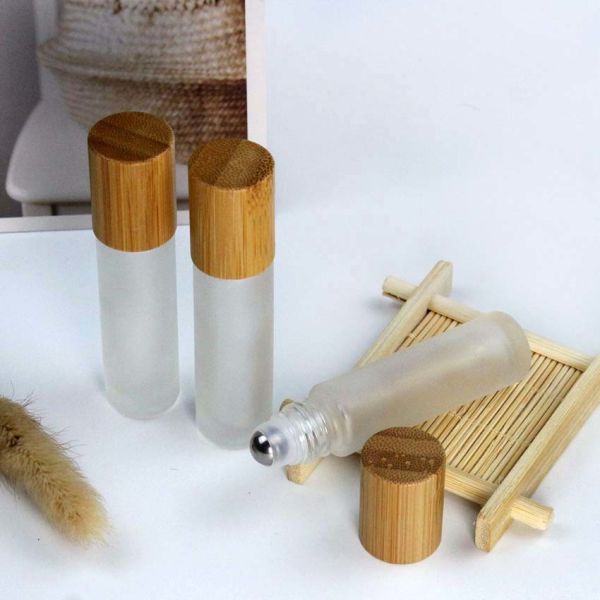 30ml 50ml Screen Printing Roll On Vials For Essential Oils Matte Glass Bottle Wood Cap