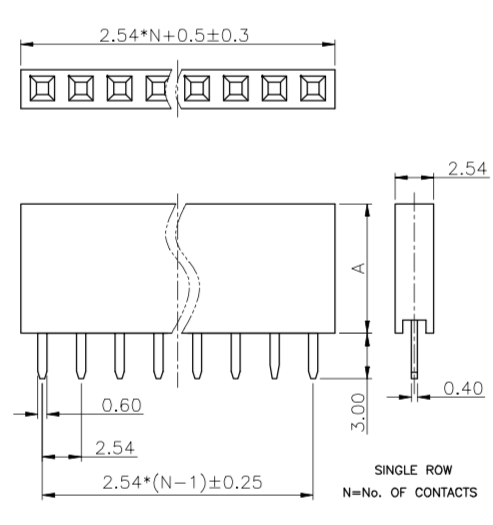 Plastic Height 8.5mm Small Electrical Connectors 2.54mm Single Row Straight Female Header