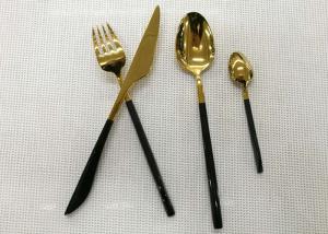 Quality Color - plated Stainless Steel Flatware Sets of 4 Pieces Black Handles Gold Heads wholesale