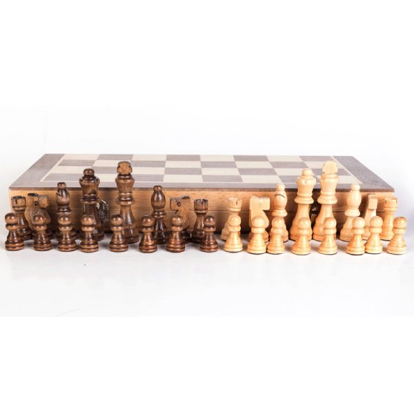 Checkers 1.97in Large Folding Chess Board Wooden Magnetic Chess Set