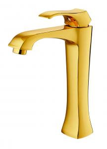 Quality 35mm Cartridge Light Gold Wash Basin Taps Long Neck Bathroom Sink Faucet wholesale