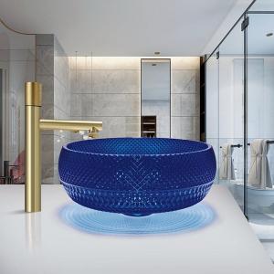 Quality Crystal Glass Vessel Basins Royal Blue Color Countertop Sink wholesale