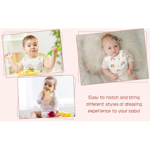 Adjustable Muslin Snap Bibs Cloth Bibs With Snaps Dirt Resistant With 6 Absorbent Soft Layers
